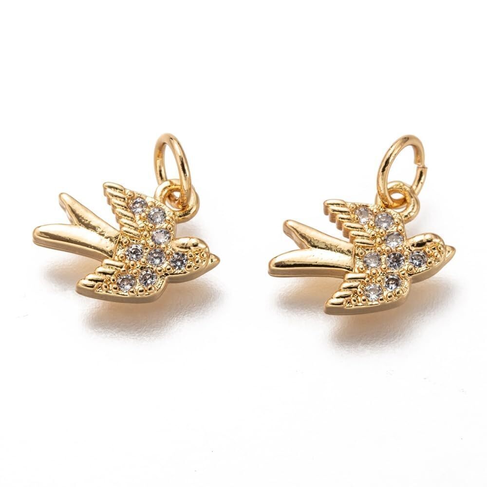 7953 10Pcs Cubic Zirconia Animal Bird Charms Golden Brass Pendants